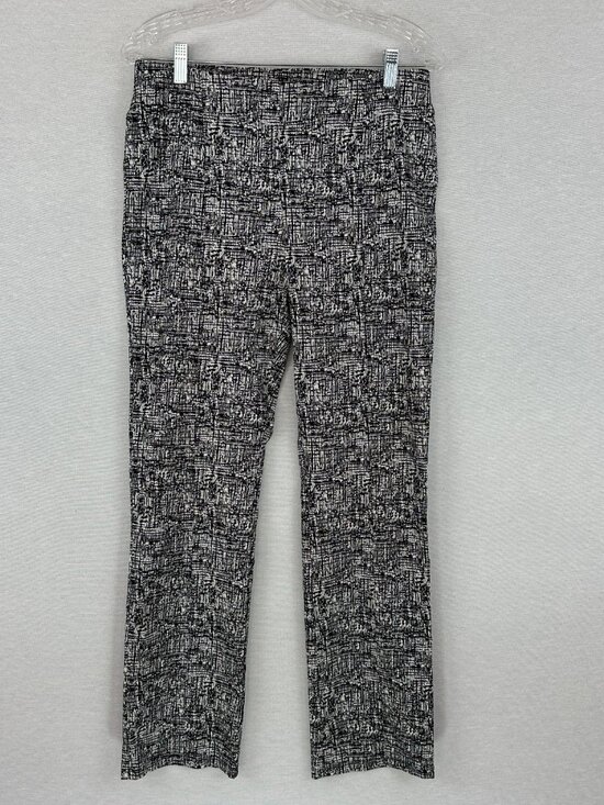 89th & Madison Pants - 89th + MADISON BLACK & WHITE PRINTED WOMEN'S PANTS, STRAIGHT LEG, PULL-ON, L/G